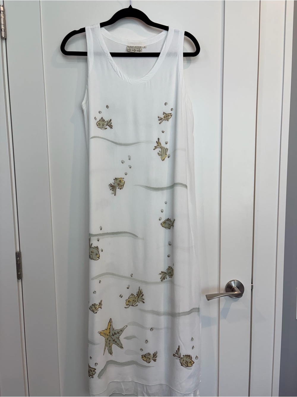 Wind River Trading Company White Fish Print Sleeveless Midi Dress Medium